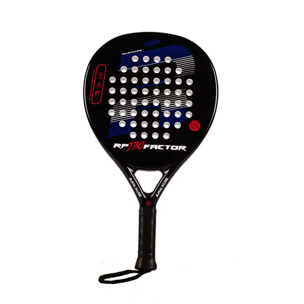 SPORT: PADEL. Shop Royal Padel at USA premier Racket and Paddle Sports store, "iamracketsports". Racket model is a Royal Padel RP 130 PURE FACTOR 2023 Padel Racket  for beginner and intermediate players. Racquet/Paleta is in vertical orientation.