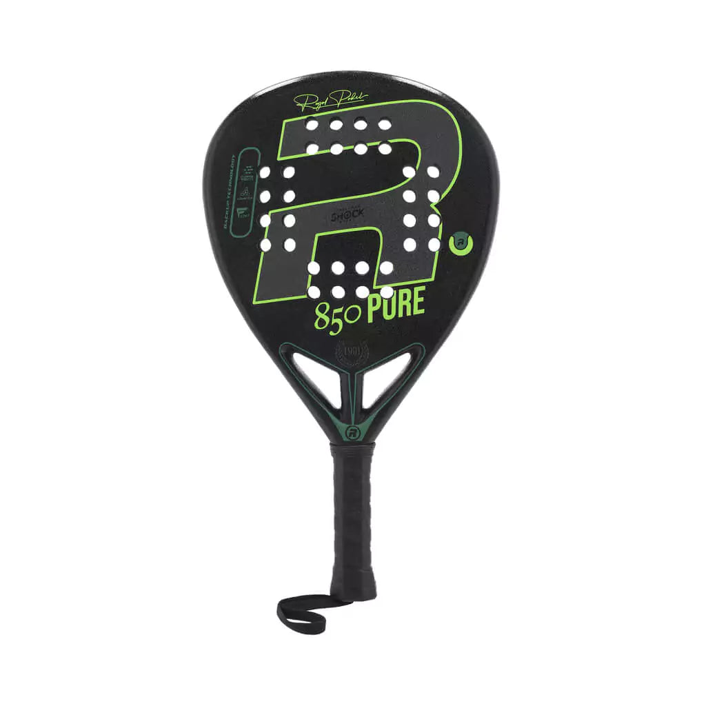SPORT: PADEL. Shop Royal Padel at USA premier Racket and Paddle Sports store, "iamracketsports". Racket model is a Royal Padel RP 850 PURE 2023 Padel Racket  intermediate players. Racquet/Paleta is in vertical orientation.