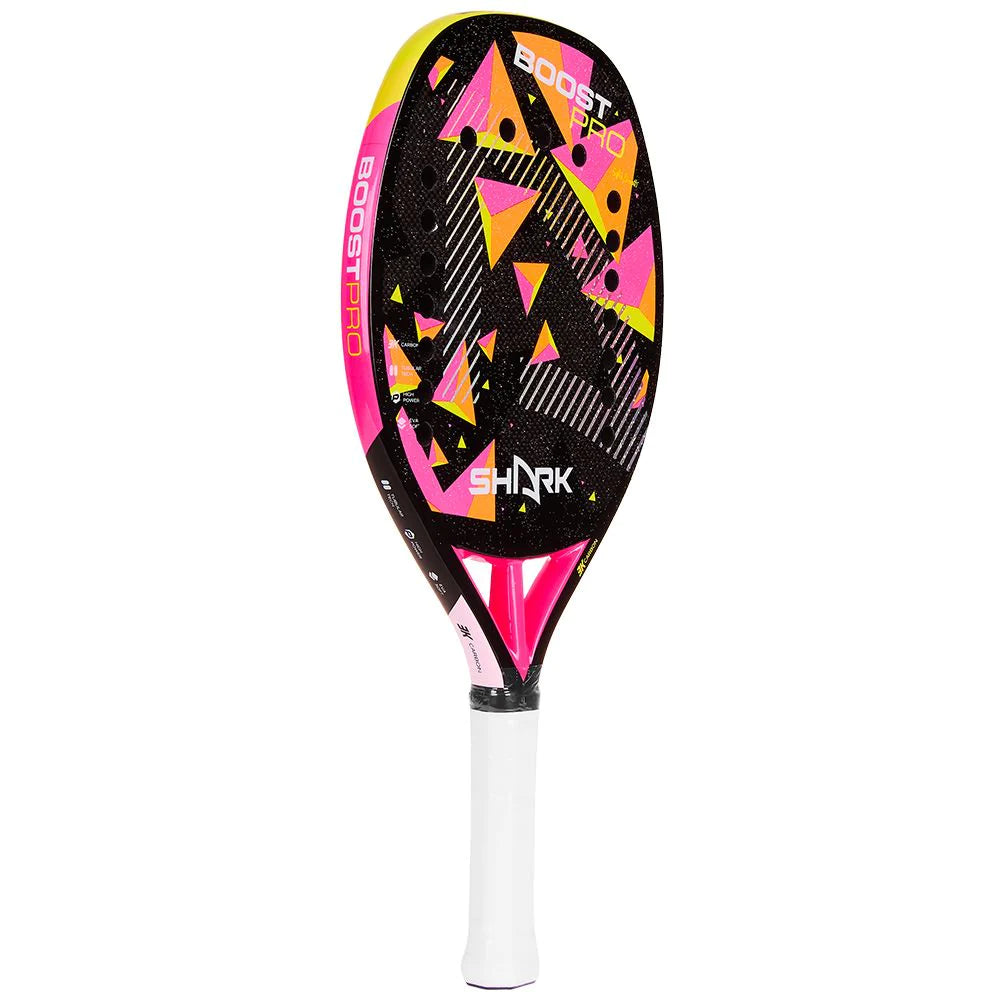 Shark BOOT PRO Professional Beach Tennis paddle as used by Sofia Cimatti.  Racket in side vertical orientation