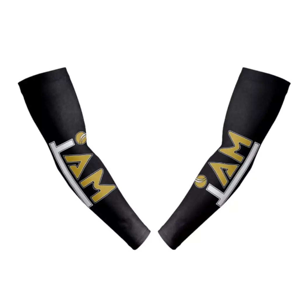 Shop at "iamracketsports.com",world wide shipping. One pair of black IAM Arm Cover Sleeves.