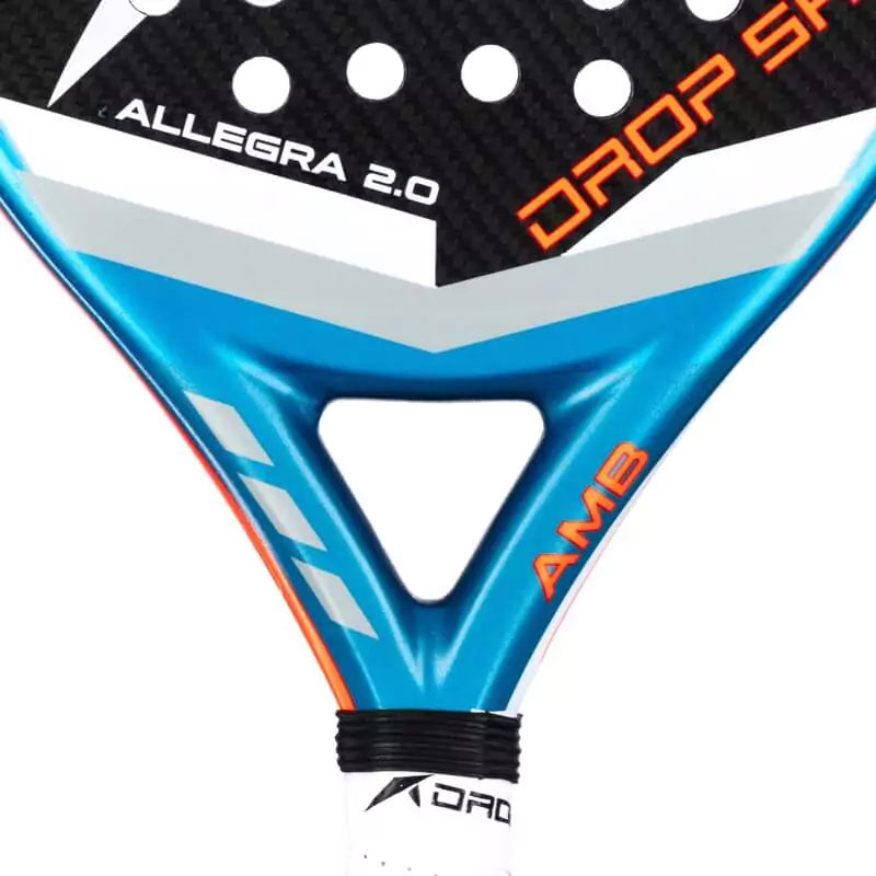 SPORT: PADEL. Shop DROP SHOT SPORTS at USA premier Racket and Paddle Sports store, "iamracketsports". Racket model is a Drop Shot 2023 ALLEGRA 2.0 Professional Padel Paddle/Racket for Professional and Advanced players. Neck view of the Racquet/Paleta.