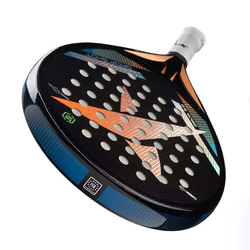 SPORT: PADEL. Shop DROP SHOT SPORTS at USA premier Racket and Paddle Sports store, "iamracketsports". Racket model is a Drop Shot DELTA 3.0 Professional Padel Paddle Paddle/Racket for Professional and Advanced players. Head horizontal view of the Racquet/Paleta.