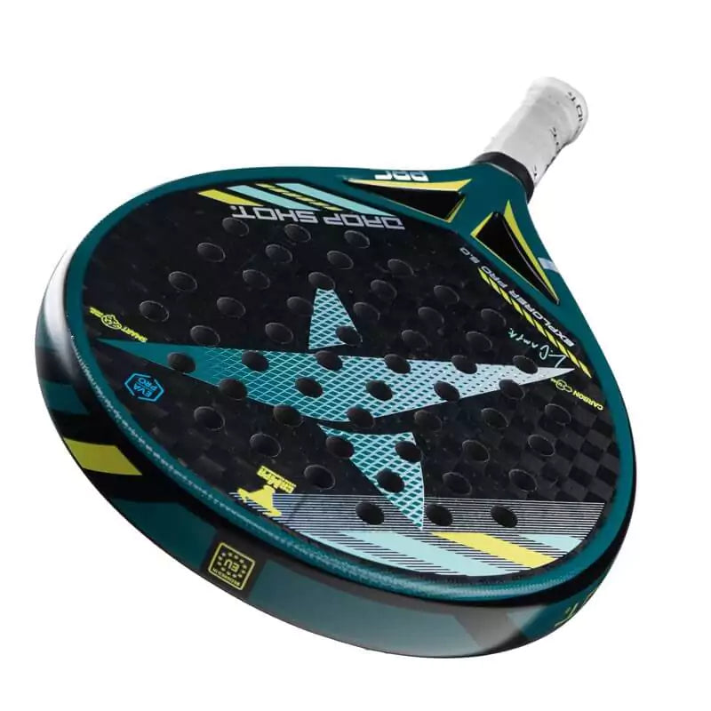 SPORT: PADEL. Shop DROP SHOT SPORTS at USA premier Racket and Paddle Sports store, "iamracketsports". Racket model is a Drop Shot EXPLORER PRO 5.0 Professional Padel Paddle/Racket for Intermediate and Advanced players. Head horizontal view of the Racquet/Paleta.