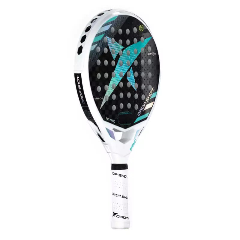 SPORT: PADEL. Shop DROP SHOT SPORTS at USA premier Racket and Paddle Sports store, "iamracketsports". Racket model is a Drop Shot IONIC Professional Padel Paddle/Racket for Intermediate and Advanced players. Racquet/Paleta is in vertical left side orientation.