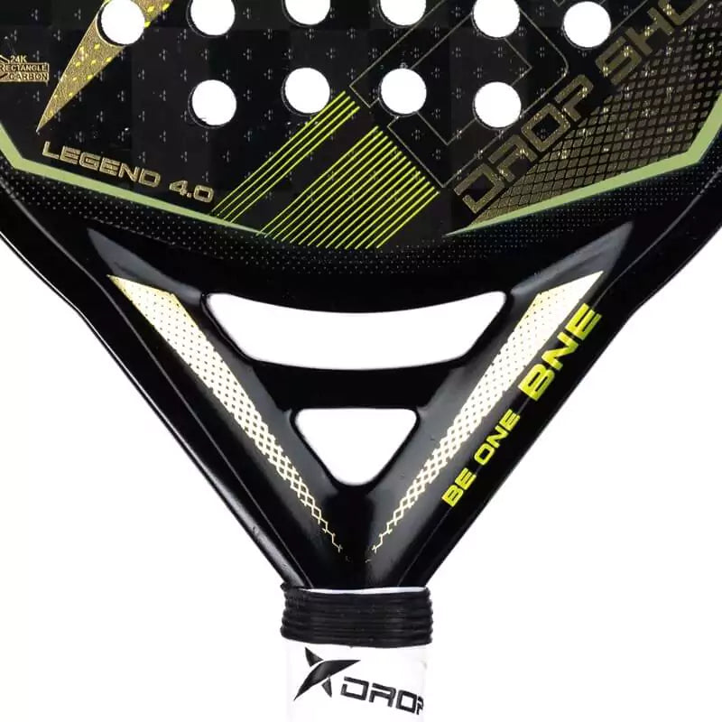 SPORT: PADEL. Shop DROP SHOT SPORTS at USA premier Racket and Paddle Sports store, "iamracketsports". Racket model is a Drop Shot LEGEND 4.0 Professional Padel Paddle/Racket for Professional and Advanced players. Neck view of the Racquet/Paleta.