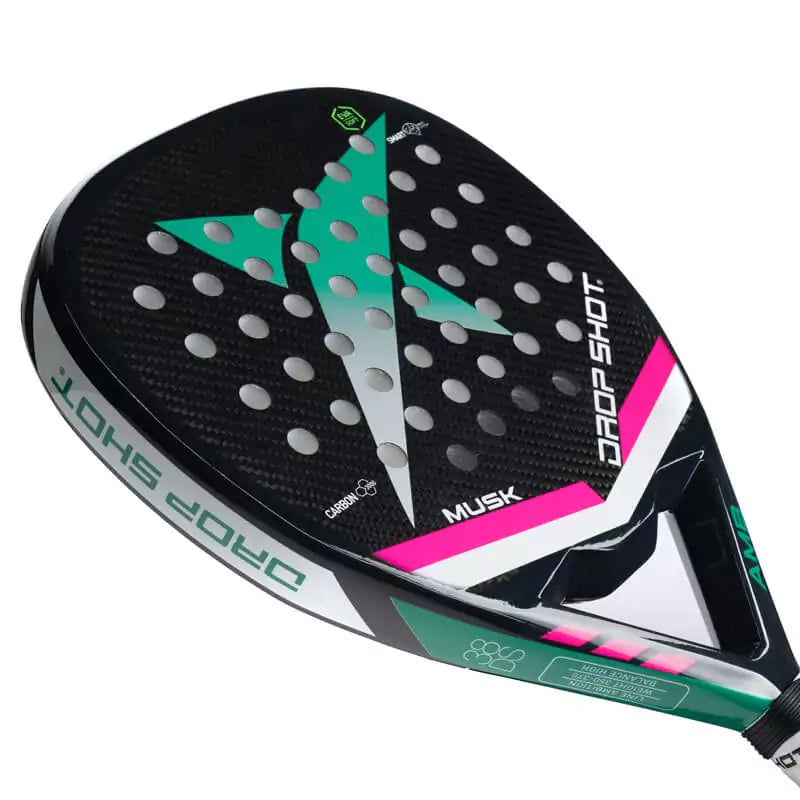 SPORT: PADEL. Shop DROP SHOT SPORTS at USA premier Racket and Paddle Sports store, "iamracketsports". Racket model is a Drop Shot MUSK Professional Padel Paddle/Racket for Professional and Advanced players. Face view of the Racquet/Paleta.