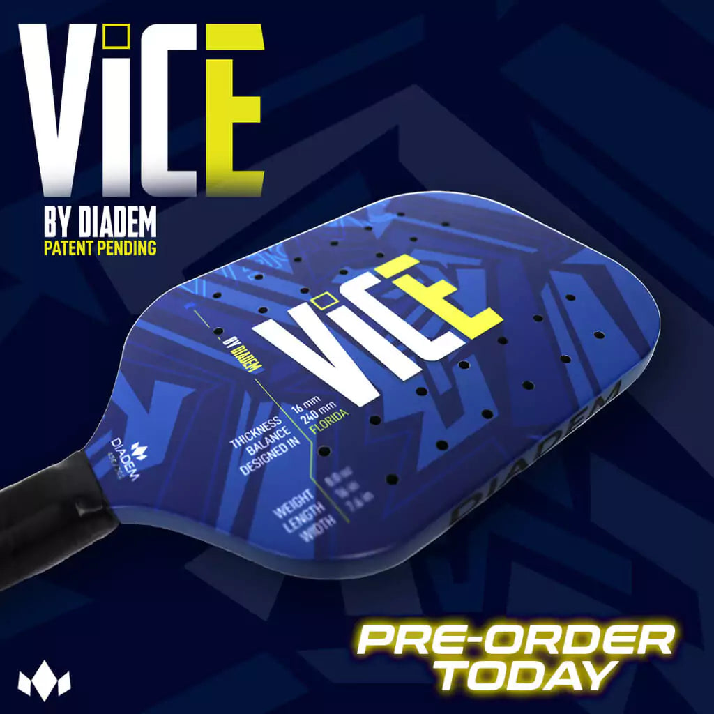 SPORT: PICKLEBALL. Shop Diadem at Pickleball at iamRacketSports/iam-pickleball,  Miami, Florida, USA. Infographic of Diadem Sports VICE 2023 Professional Pickleball Paddle .