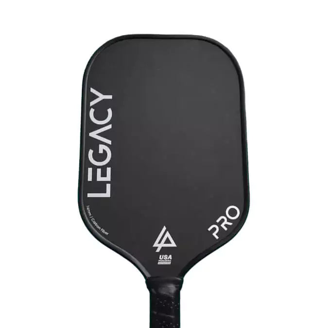 SPORT: PICKLEBALL. Shop Legacy Pickleball Paddles and Rackets at "iam-Pickleball.com" a division of "iamracketsports.com". Racket model is a 2023 Legacy Pro Pickleball Paddle/racket for beginner to advanced/professional players. Racquet/Paleta is in side vertical orientation. Front of Paddle.