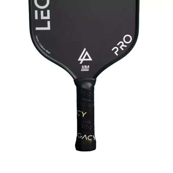 SPORT: PICKLEBALL. Shop Legacy Pickleball Paddles and Rackets at "iam-Pickleball.com" a division of "iamracketsports.com". Racket model is a 2023 Legacy Pro Pickleball Paddle/racket for beginner to advanced/professional players. Racquet/Paleta is in side vertical orientation. Front and handle of Paddle.