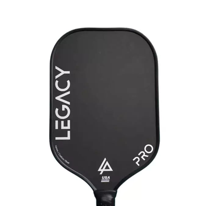SPORT: PICKLEBALL. Shop Legacy Pickleball Paddles and Rackets at "iam-Pickleball.com" a division of "iamracketsports.com". Racket model is a 2023 Legacy Pro Pickleball Paddle/racket for beginner to advanced/professional players. Racquet/Paleta is in side vertical orientation. Front face of Paddle.