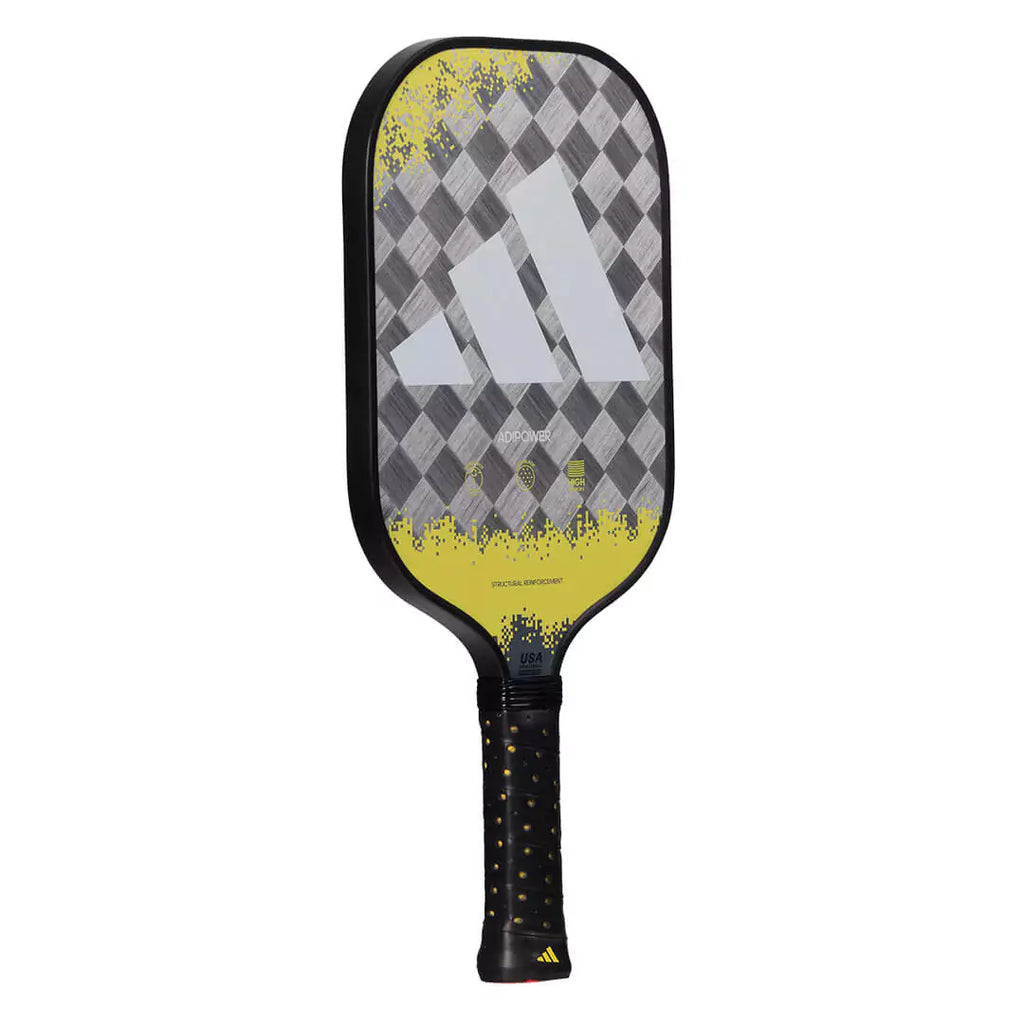 SPORT: PICKLEBALL. Shop Pickleball Paddles and Rackets at "iam-Pickleball.com" a division of "iamracketsports.com". Racket model is a 2023 Adidas ADIPOWER ATTK 3.2 Pickleball Paddle/racket for professionals and advanced players. Racquet/Paleta is in side vertical orientation.