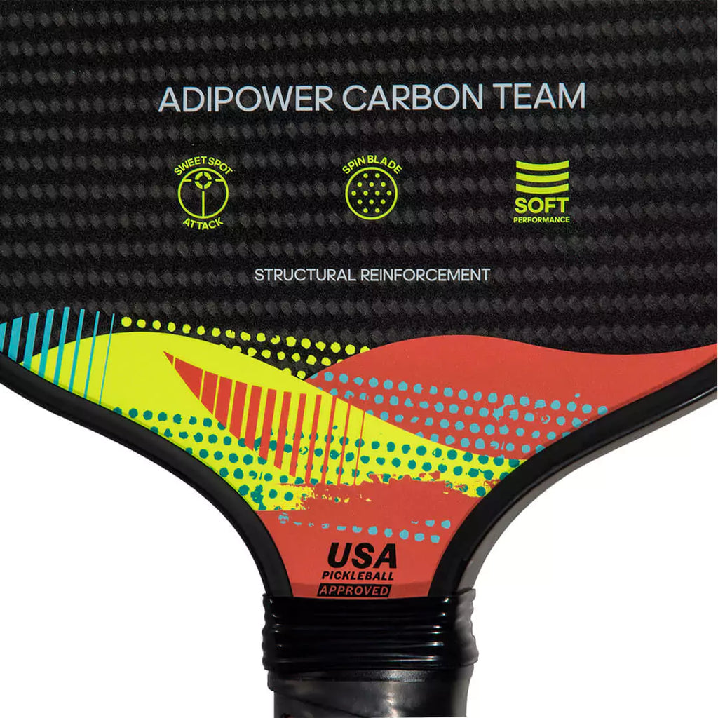 SPORT: PICKLEBALL. Shop Adidas Pickleball at iambeachtennis maimi Racket and Paddle Sports store. Racket model is a 2023 Adidas ADIPOWER CARBON TEAM ATTK Pickleball Paddle/racket for professionals and advanced players. Neck view of Racquet/Paleta.