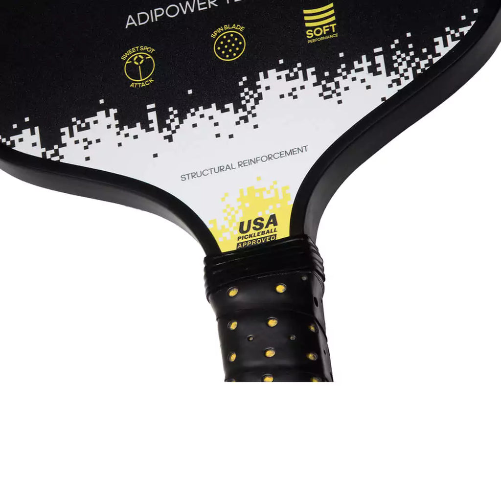 SPORT: PICKLEBALL. Shop Adidas Pickleball at iambeachtennis maimi Racket and Paddle Sports store. Racket model is a 2023 Adidas ADIPOWER TEAM CTRL Pickleball Paddle/racket for professionals and advanced players. Neck view of Racquet/Paleta.