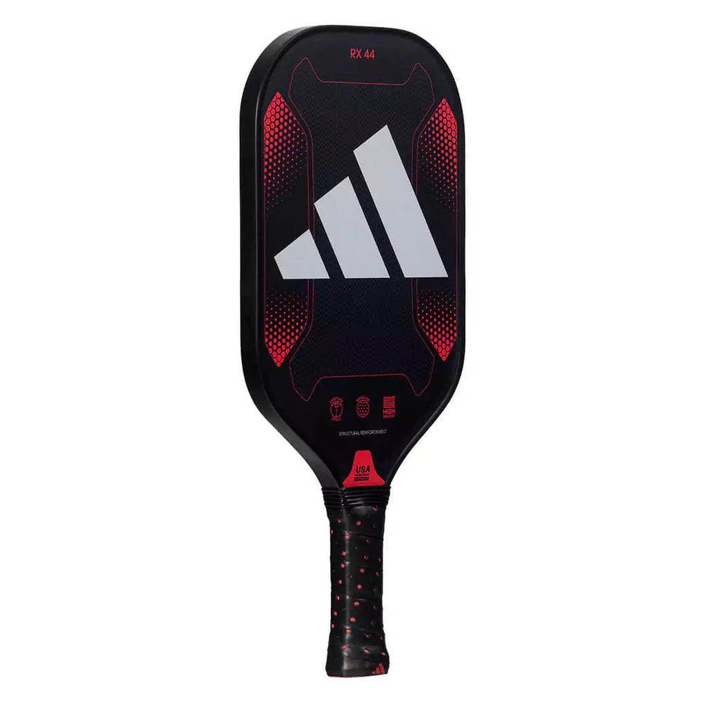 SPORT: PICKLEBALL. Shop Pickleball Paddles and Rackets at "iam-Pickleball.com" a division of "iamracketsports.com". Racket model is a 2023 Adidas RX-44 2  Pickleball Paddle/racket for beginner and intermediate players. Racquet/Paleta is in side vertical orientation.