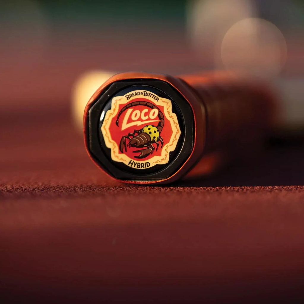 Handle butt of a Logo of a Bread & Butter THE LOCO Hybrid 16 mm 2025 Pickleball Paddle, available from Iam-pickleball.com, online and in-store, Miami USA, worldwide shipping.