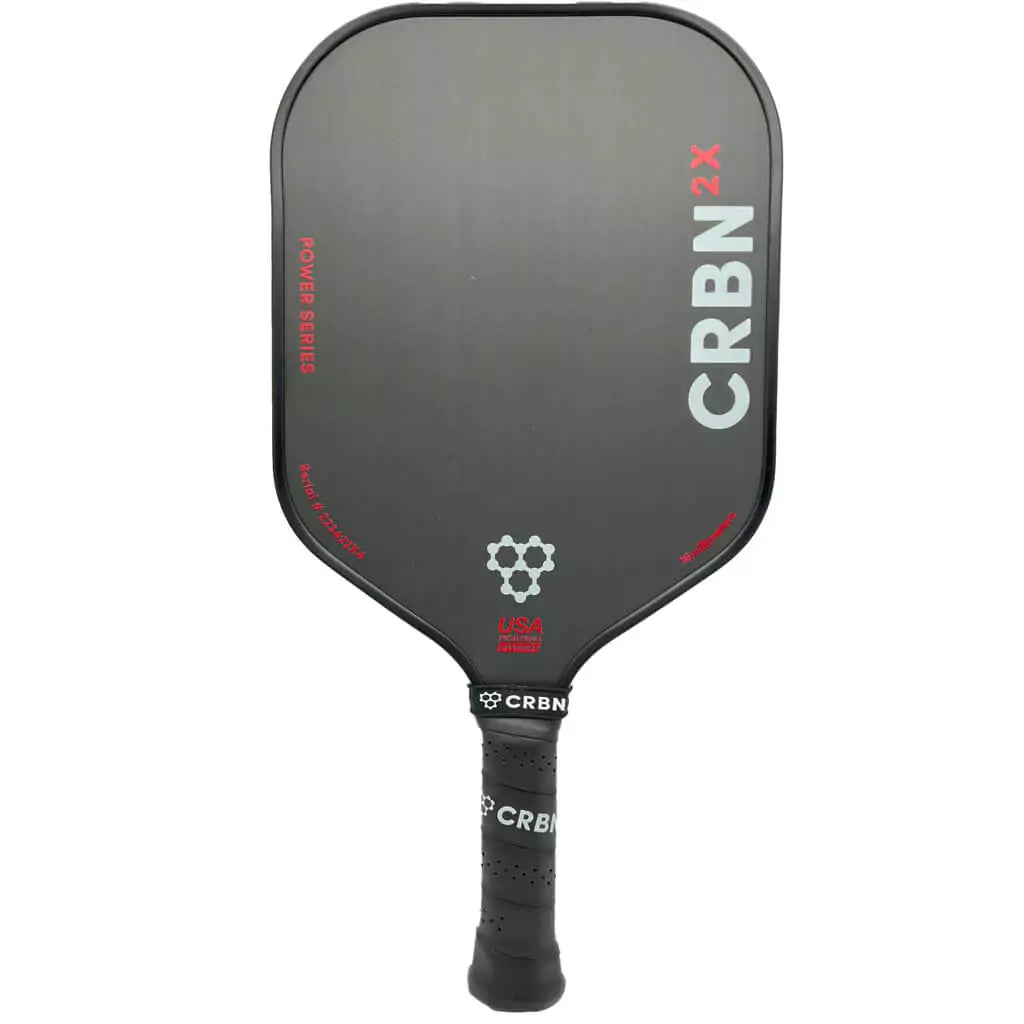 SPORT: PICKLEBALL. Shop Pickleball Paddles and Rackets at "iam-Pickleball.com" a division of "iamracketsports.com". Racket model is a 2023 CRBN Pickleball CRBN 2X POWER SERIES SQUARE Pickleball Paddle/racket for beginner to advanced/professional players. Racquet/Paleta is in vertical orientation. Front of Paddle.