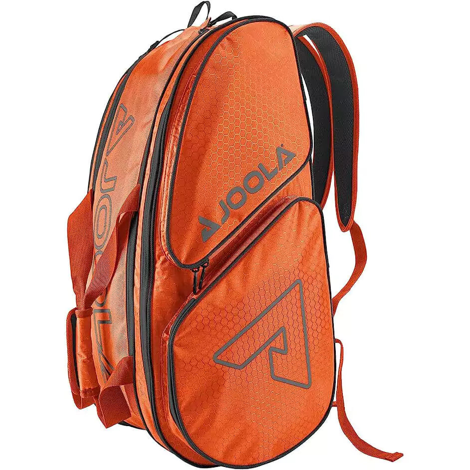 SPORT: PICKLEBALL. Shop Pickleball Paddles and Rackets at "iam-Pickleball.com" a division of "iamracketsports.com". 2023 Joola Tour Elite Pickleball Duffle/Backpack Bag in Orange and Gray. Bag in vertical orientation.