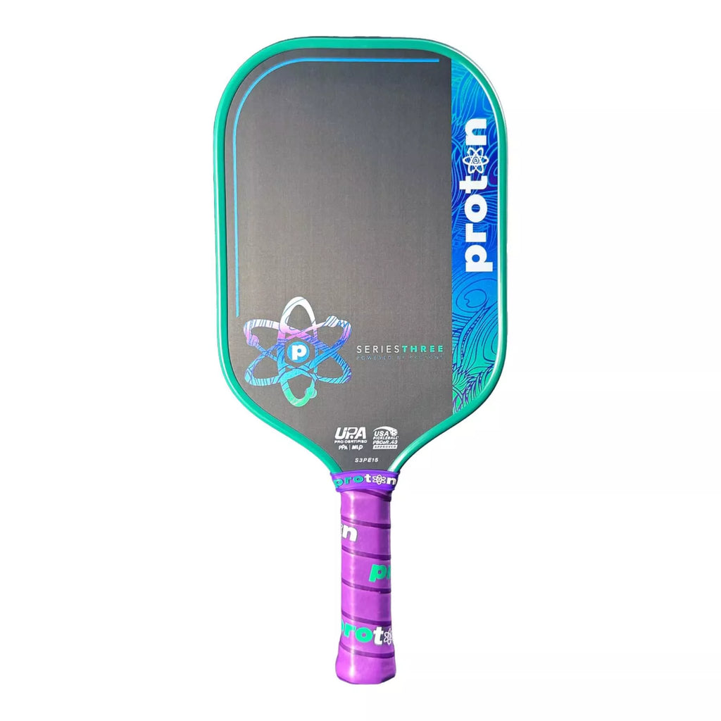 A Proton Series Three - Project Peacock Elongated 13mm Pickleball Paddle, 
available from Iam-pickleball.com, online and in-store, Miami USA, worldwide shipping.