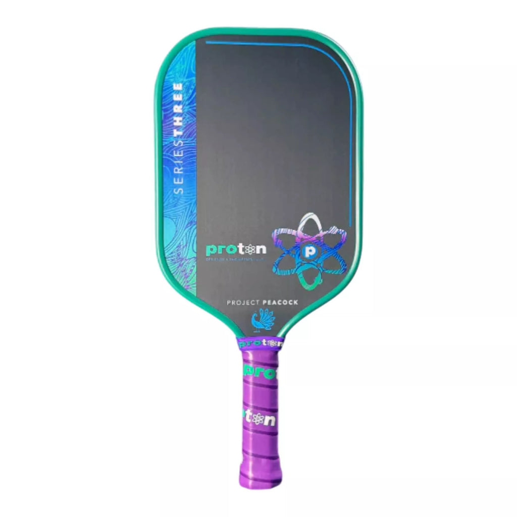 A Proton Series Three - Project Peacock Elongated 13mm Pickleball Paddle, 
available from Iam-pickleball.com, online and in-store, Miami USA, worldwide shipping.