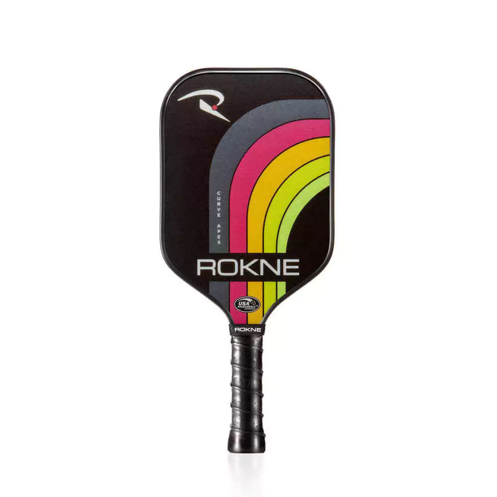 SPORT: PICKLEBALL. Shop Rokne Pickleball at USA premier Racket and Paddle Sports store, "iamracketsports". Racket model is a 2023 Rokne Curve Apex ELECTRIC CITRUS Pickleball Paddle/racket for beginner and intermediate players. Racquet/Paleta is in vertical orientation.