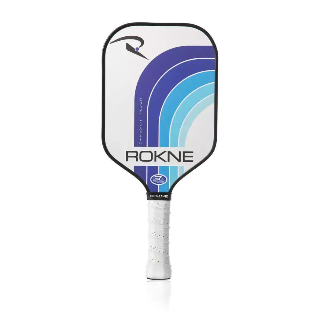 SPORT: PICKLEBALL. Shop Rokne Pickleball at USA premier Racket and Paddle Sports store, "iamracketsports". Racket model is a 2023 Rokne Curve Classic DEEP SEA Pickleball Paddle/racket for beginner and intermediate players. Racquet/Paleta is in vertical orientation.