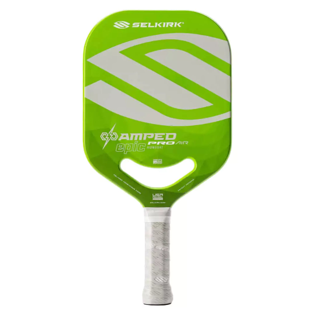 A green Selkirk AMPED PRO AIR EPIC Pickleball Paddle, shop Selkirk at iamRacketSports.com, warehouse.