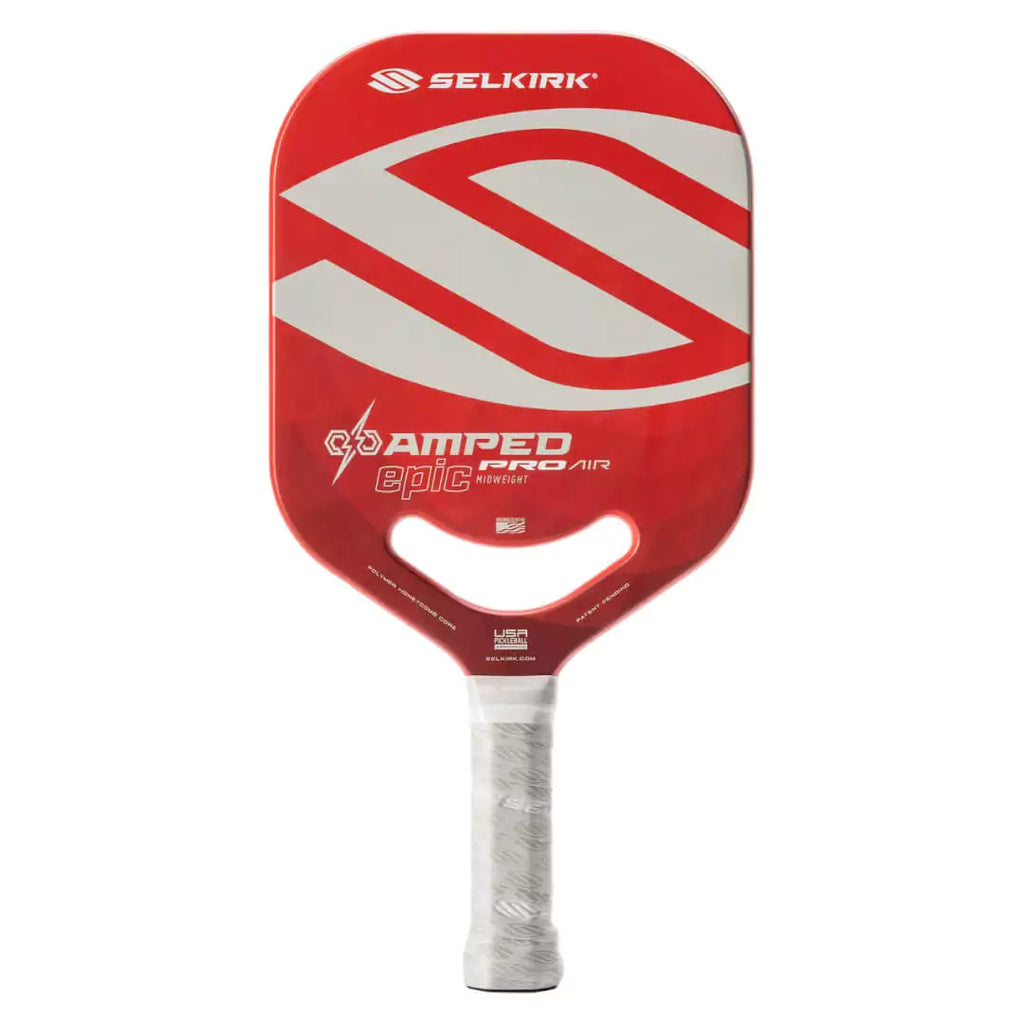 A red Selkirk AMPED PRO AIR EPIC Pickleball Paddle, shop Selkirk at iam-Pickleball.com, Miami store.