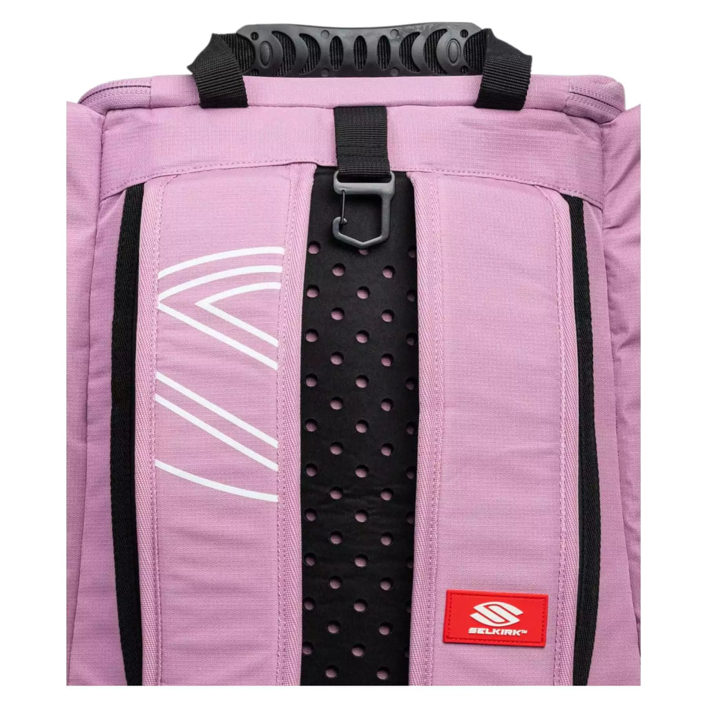 The back of a Selkirk Pickleball Core Line Tour Backpack, available from IamRacketsports.com, online and in-store, Miami USA.