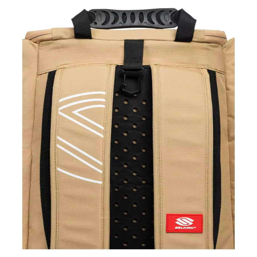 Hanging hook of a Selkirk Pickleball Core Line Tour Backpack in Tan,
available from IamRacketsports.com, online and in-store, Miami USA.
