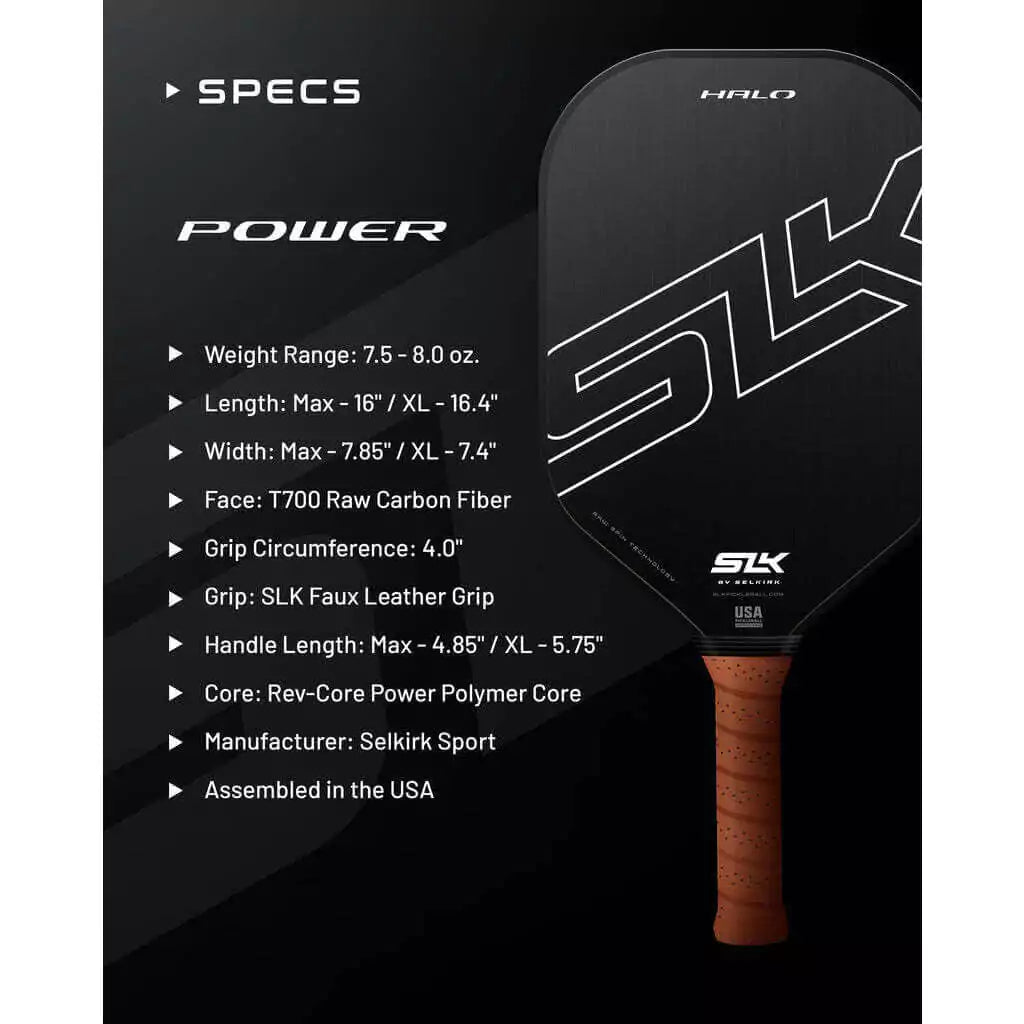 SPORT: PICKLEBALL. Shop Selkirk Sports Pickleball at iambeachtennis maimi Racket and Paddle Sports store. Racket model is a 2023 Selkirk SLK HALO POWER MAX Pickleball Paddle/racket for beginner to advanced/professional. Infographic view of Racquet/Paleta with paddle specifications.