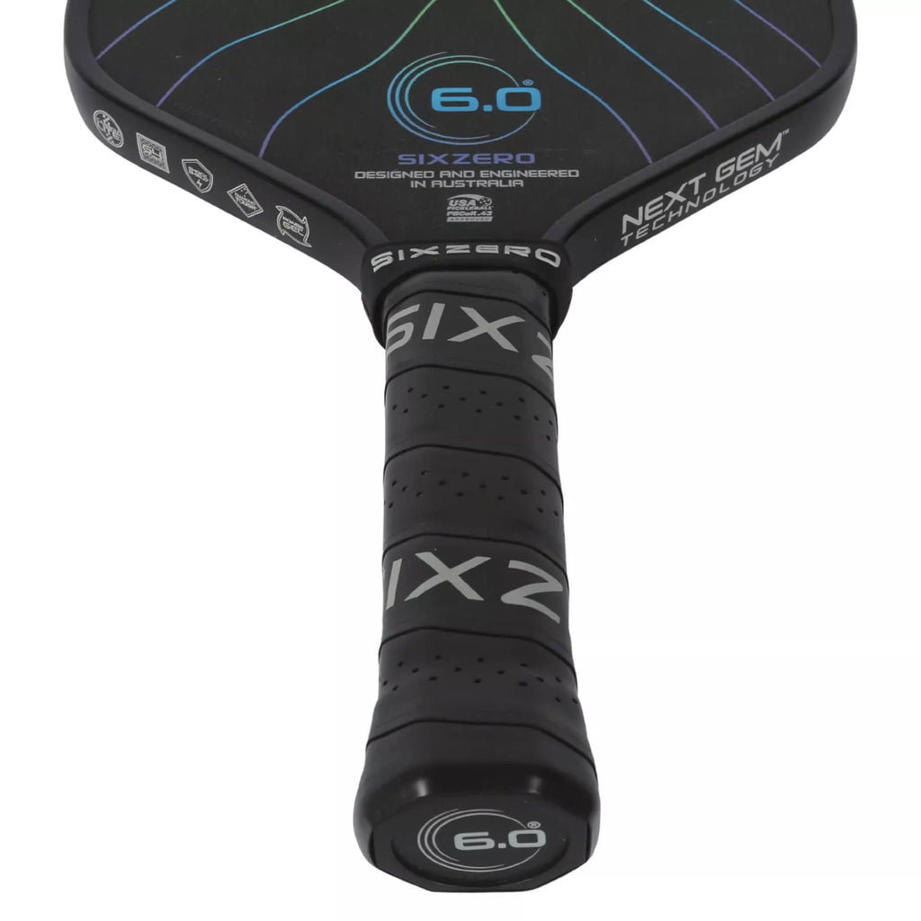 A Six Zero BLACK OPAL 14mm Pickleball Paddle,  available from IamRacketsports.com, online and in-store, Miami USA, worldwide shipping.