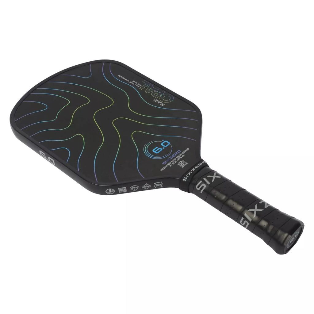 A Six Zero BLACK OPAL 14mm Pickleball Paddle,  available from IamRacketsports.com, online and in-store, Miami USA, worldwide shipping.