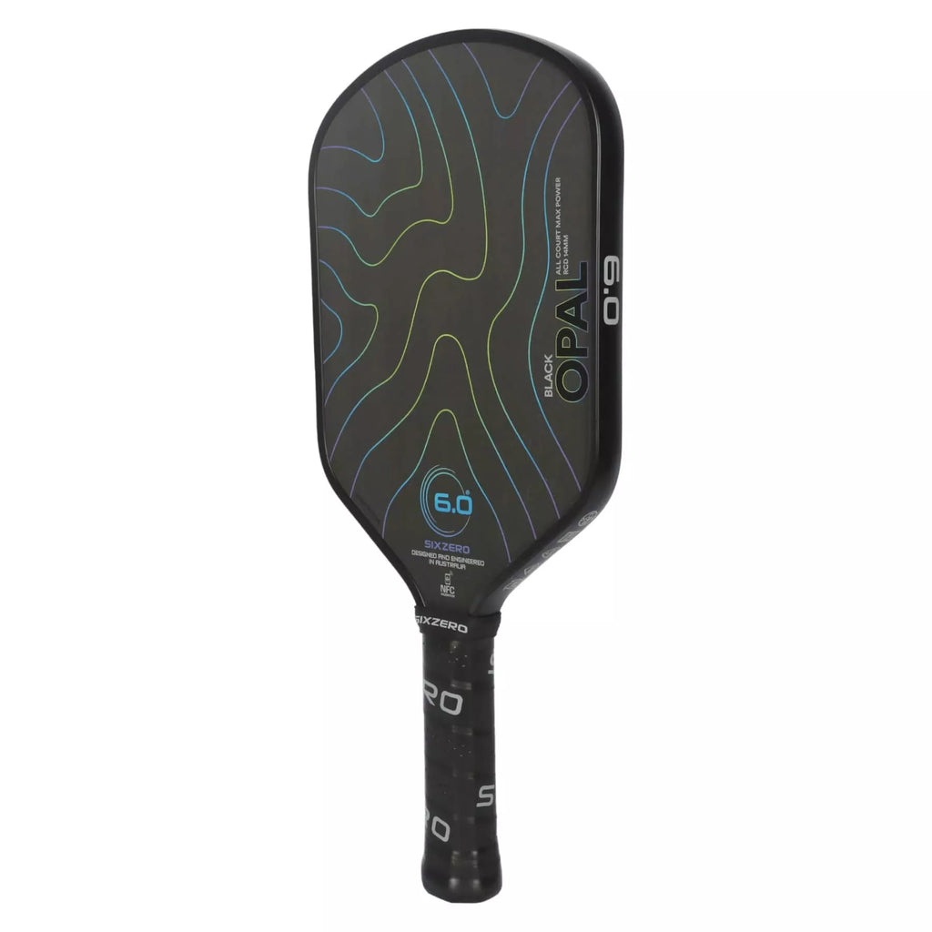 A Six Zero BLACK OPAL 14mm Pickleball Paddle,  available from IamRacketsports.com, online and in-store, Miami USA, worldwide shipping.