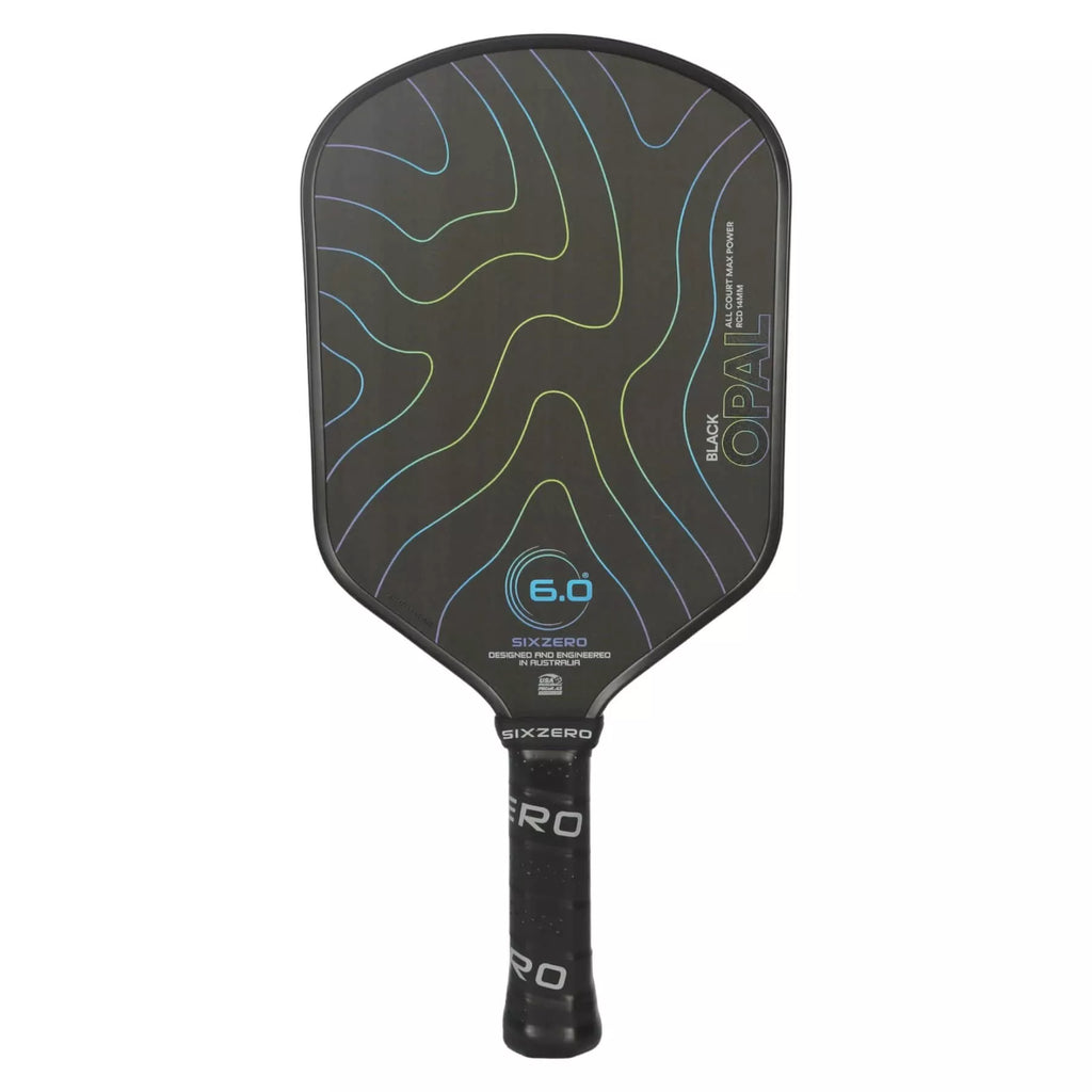 A Six Zero BLACK OPAL 14mm Pickleball Paddle,  available from IamRacketsports.com, online and in-store, Miami USA, worldwide shipping.
