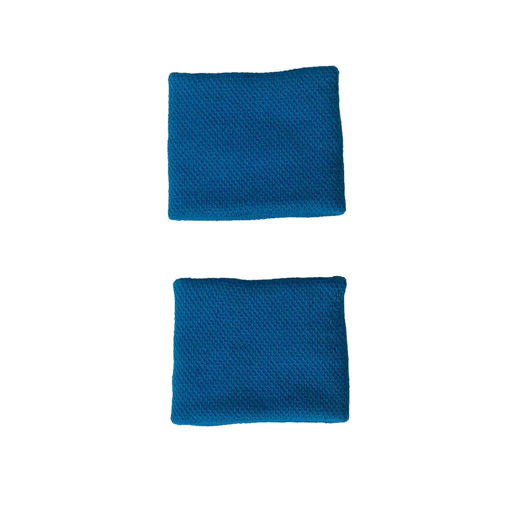 SPORT: PICKLEBALL, BEACH TENNIS, PADEL. Shop Adidas at iamBeachTennis.com. The back of pair of  blue Adidas terry cuff Wristbands , material cotton, polyester, size small.