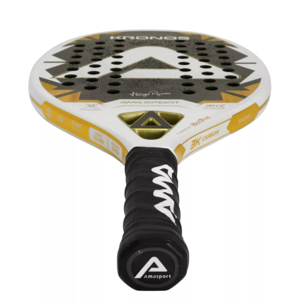 A AMA Sport KRONOS WHITE TITANIUM Hugo Russo Beach Tennis Racket, available from IamBeachTennis.com, online and in-store, Miami USA, worldwide shipping.