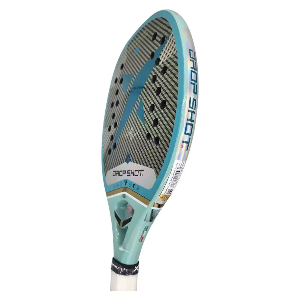 A partial racket face view of a Ralff Abrec signature Drop Shot POWER PRO 4.0 BT 2024 Beach Tennis Paddle, iamRacketSports.com store stocked product.