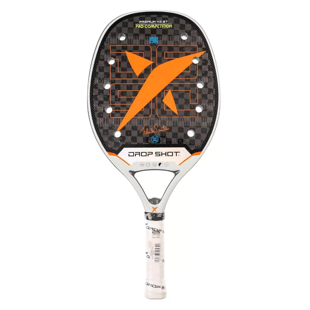 A  Drop Shot PREMIUM 4.0 BT 2024 professional Beach Tennis Paddle, iamBeachTennis.com stocked product, with EVA Soft Low Density core, carbon Textrem 12K face, 22mm thick, 320-340 grams and Spin coating