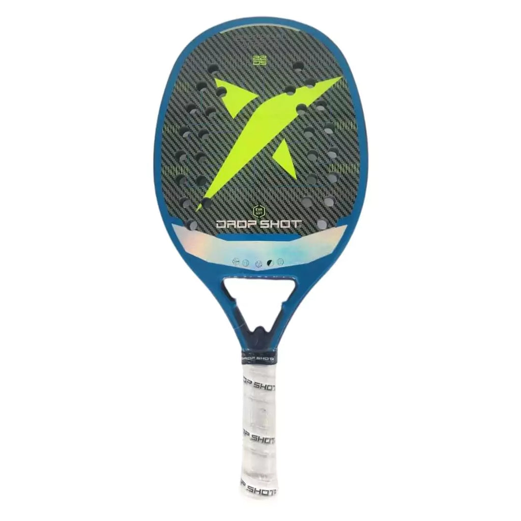 A  Drop Shot SPEKTRO 9.0 BT 2024 Beach Tennis Paddle, iamBeachTennis.com store stocked product, with Eva Soft Low density core, Carbon 3K face, 22mm thickness, 320-340 grams, mid balance.