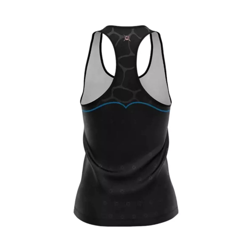 Back of a A black Heroe's Beach Tennis Women's #ASTEROPE Tank Top. Available from iamRacketSports.com, online and in store, Miami, Florida, USA. 