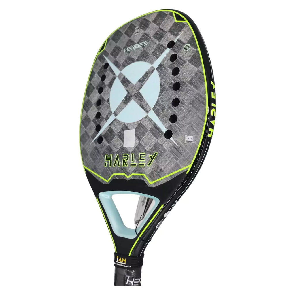 SPORT: BEACH TENNIS. Purchase Heroes 2024 products at iamBeachTennis online store. Heroe's 2024 BT #Harley Professional Beach Tennis Racket with Glipper, vertically left rotated.