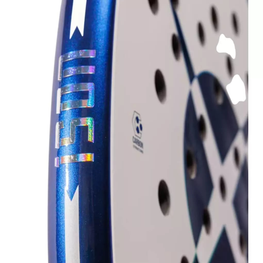 Edge of the racket face of a Heroe's ISON 2025 carbon 12K Beach Tennis Racket With Glipper, available from 
IamBeachTennis.com, online and in-store, Miami USA, worldwide shipping.