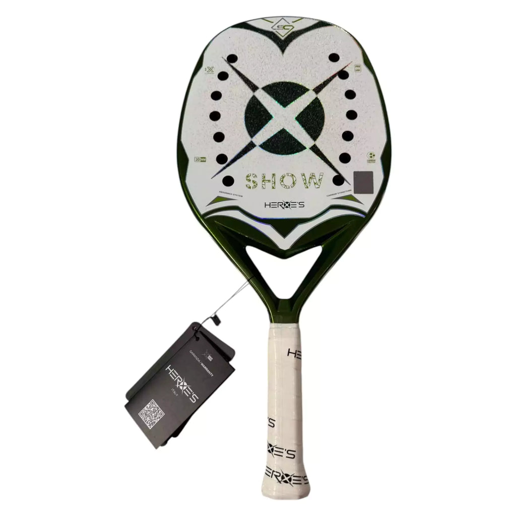 A Heroe's SHOW 2025 Beach Tennis Racket with Glipper Treatment, available from 
IamBeachTennis.com, online and in-store, Miami USA.