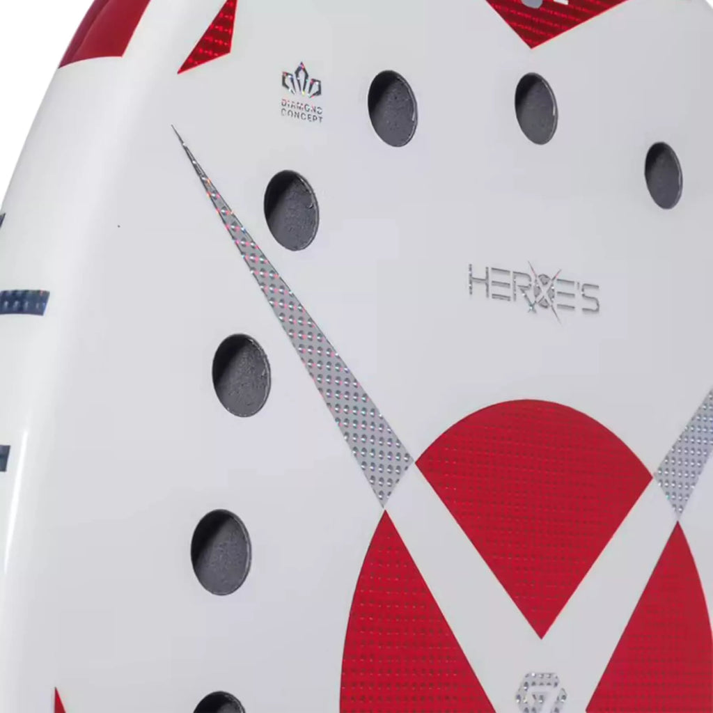 The face of a Heroe's STARLIGHT RUBY GIULIA & NINNY 2026 Beach Tennis Racket with Grit treatment, available from IamBeachTennis.com, online and in-store, Miami USA, worldwide shipping.
