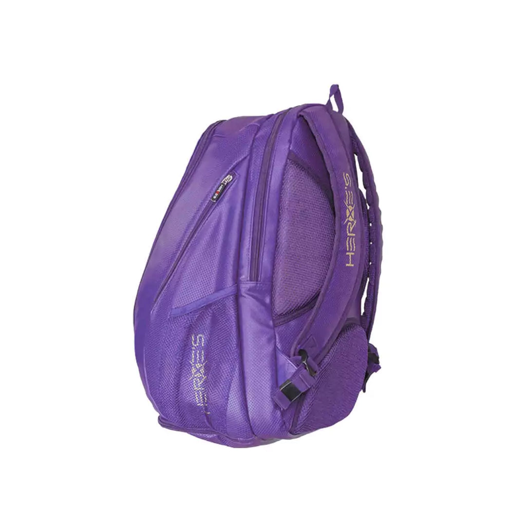 SPORT: BEACH TENNIS. Shop Heroes 2024 bags at iamBeachTennis store. Side and baCK profile of the  Heroe's GRAVITY Purple Sports Backpack Bag.