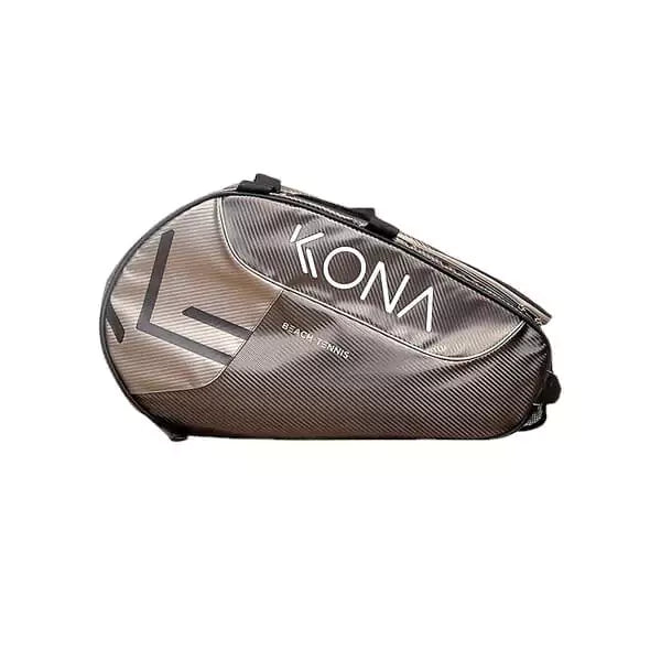 A Kona GRAY Beach Tennis Racket Bag in synthetic leather, side on.  Shop Kona at iamBeachTennis.com.