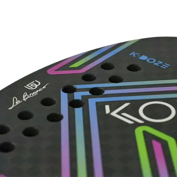 Face of  Leo Branco signature  Kona K-DOZE BLUE GLOSSY 2024 Beach Tennis Paddle with Carbon 12K, glossy surface, Eva Soft core, 22mm thick. Shop Kona at iamBeachTennis.com.