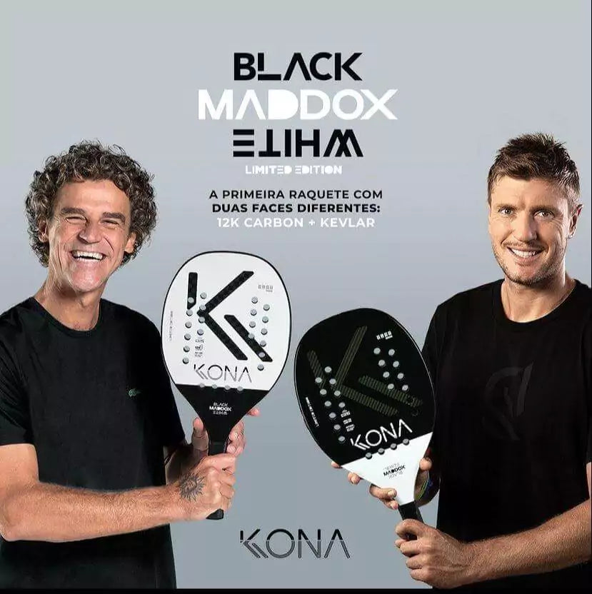 Kona Beach Tennis Brand Black/White Maddox Beach Tennis Paddle.  Shop Kona at iamRacketsports.com/iambeachtennis.com