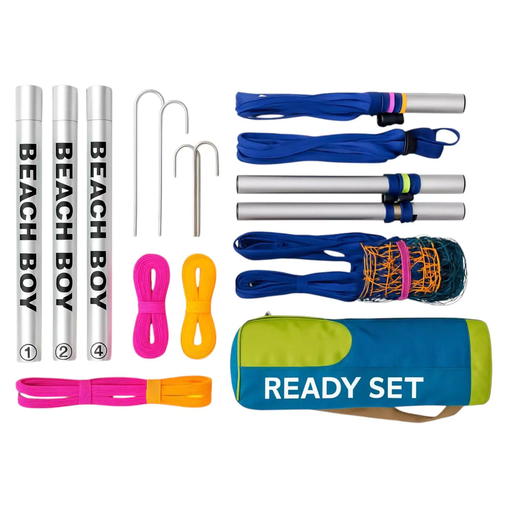 A Ready Set Portable Beach Tennis Court Full System, available from 
IamRacketsports.com, online and in-store, Miami USA.