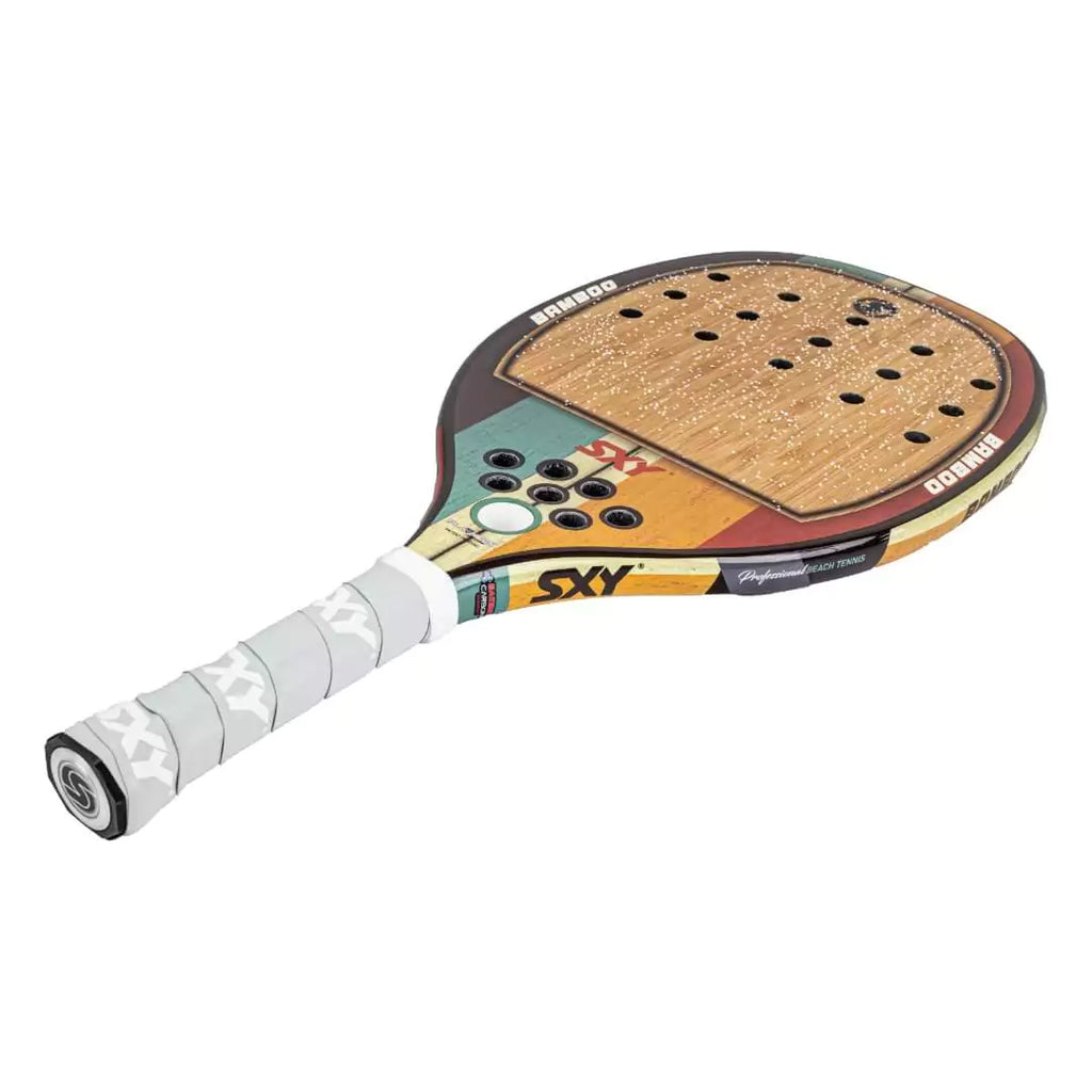 SPORT:BEACH TENNIS. Shop Sexy Brand at USA premier Racket and Paddle Sports store, "iamracketsports". A Sexy BAMBOO Beach Tennis Paddle, for Advanced / Professional players, Racquet/Paleta is laid horizontally.
